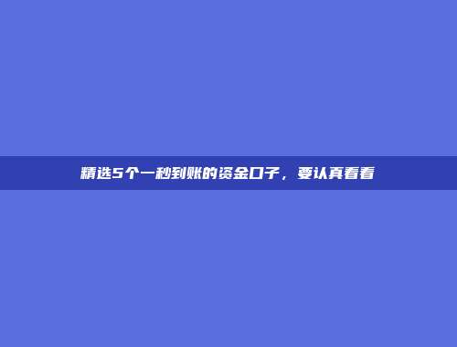 精选5个一秒到账的资金口子，要认真看看