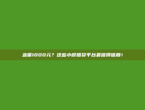 急需1000元？这些小额借贷平台最值得信赖！