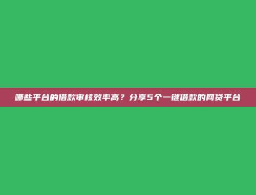 哪些平台的借款审核效率高？分享5个一键借款的网贷平台