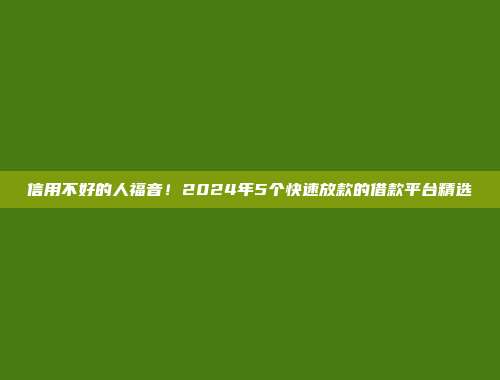 信用不好的人福音！2024年5个快速放款的借款平台精选