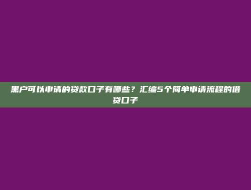 黑户可以申请的贷款口子有哪些？汇编5个简单申请流程的借贷口子