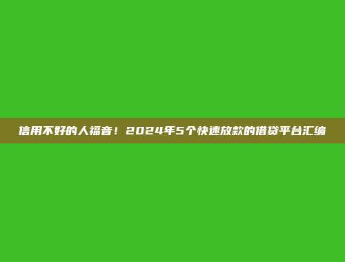 信用不好的人福音！2024年5个快速放款的借贷平台汇编