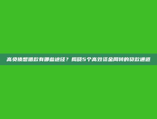 高负债想借款有哪些途径？揭晓5个高效资金周转的贷款通道