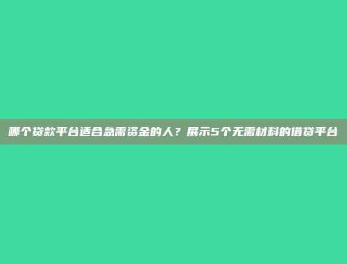 哪个贷款平台适合急需资金的人？展示5个无需材料的借贷平台