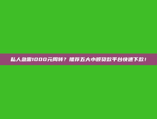 私人急需1000元周转？推荐五大小额贷款平台快速下款！