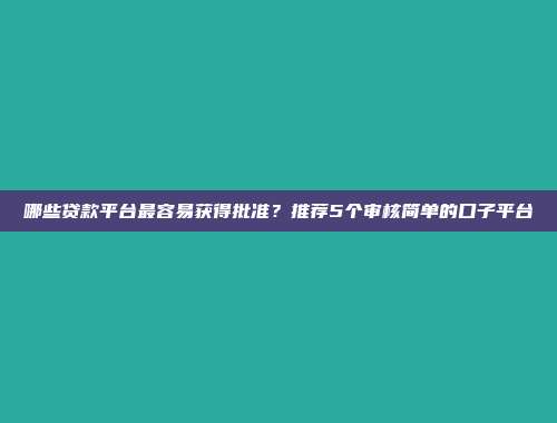 哪些贷款平台最容易获得批准？推荐5个审核简单的口子平台