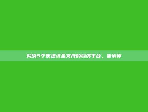 揭晓5个便捷资金支持的融资平台，告诉你