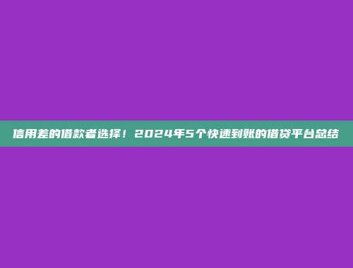 信用差的借款者选择！2024年5个快速到账的借贷平台总结