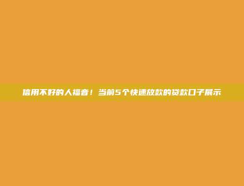 信用不好的人福音！当前5个快速放款的贷款口子展示