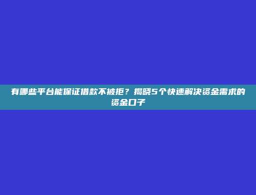 有哪些平台能保证借款不被拒？揭晓5个快速解决资金需求的资金口子