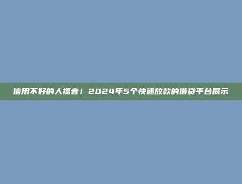 信用不好的人福音！2024年5个快速放款的借贷平台展示