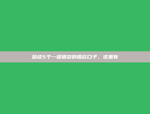 总结5个一键借贷的借款口子，这里有