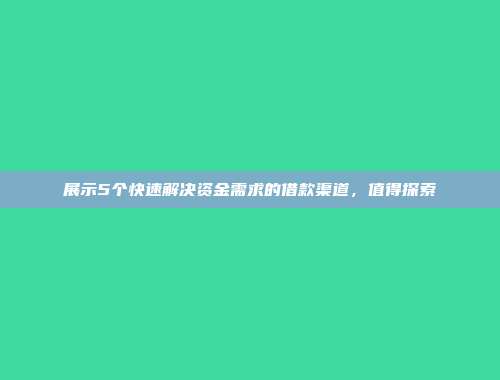 展示5个快速解决资金需求的借款渠道，值得探索