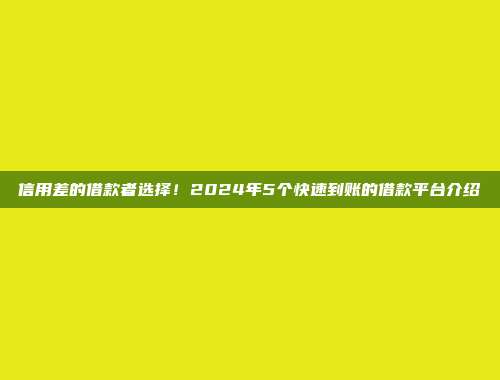 信用差的借款者选择！2024年5个快速到账的借款平台介绍