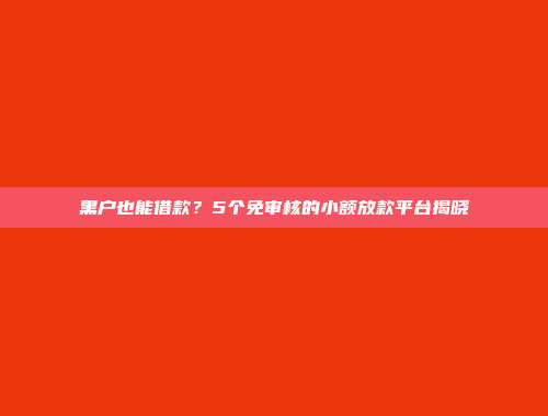 黑户也能借款？5个免审核的小额放款平台揭晓