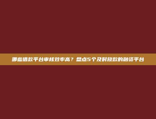 哪些借款平台审核效率高？盘点5个及时放款的融资平台