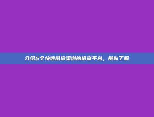 介绍5个快速借贷渠道的借贷平台，带你了解