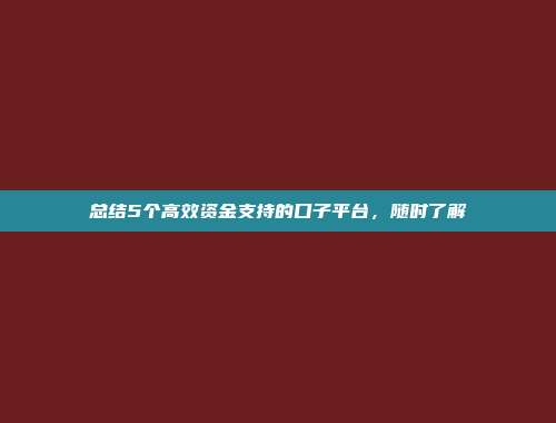 总结5个高效资金支持的口子平台，随时了解