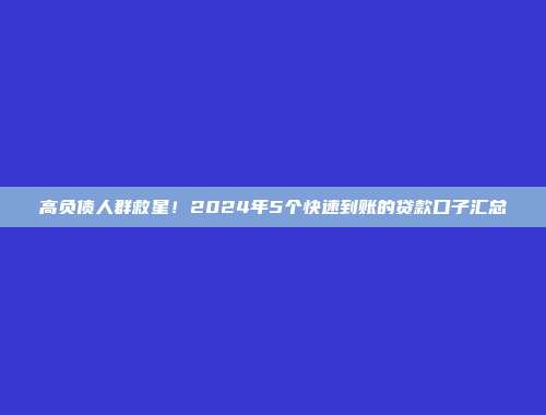 高负债人群救星！2024年5个快速到账的贷款口子汇总