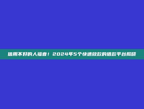 信用不好的人福音！2024年5个快速放款的借款平台揭晓