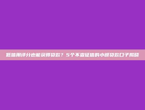 低信用评分也能获得贷款？5个不查征信的小额贷款口子揭晓