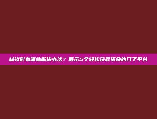 缺钱时有哪些解决办法？展示5个轻松获取资金的口子平台