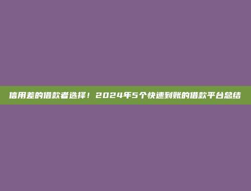 信用差的借款者选择！2024年5个快速到账的借款平台总结