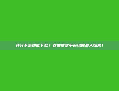 评分不高却能下款？这些贷款平台给你最大惊喜！