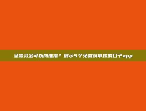 急需资金可以向谁借？展示5个免材料审核的口子app