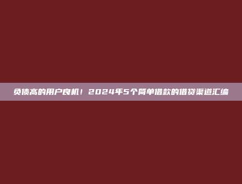 负债高的用户良机！2024年5个简单借款的借贷渠道汇编