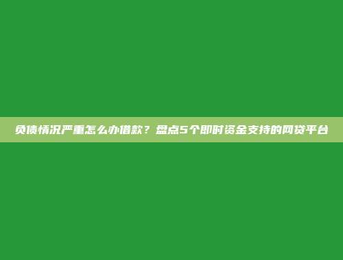 负债情况严重怎么办借款？盘点5个即时资金支持的网贷平台