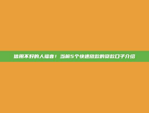 信用不好的人福音！当前5个快速放款的贷款口子介绍