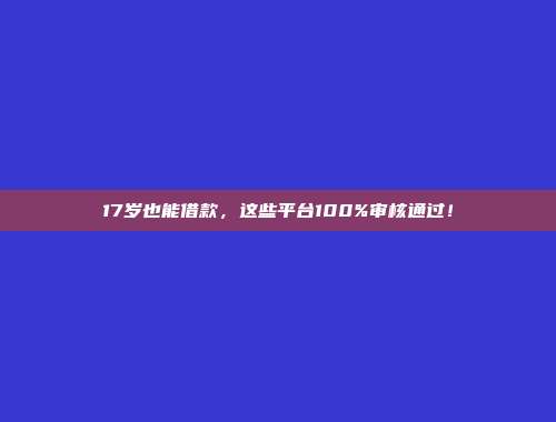 17岁也能借款，这些平台100%审核通过！