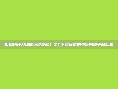 低信用评分也能获得贷款？5个不查征信的小额网贷平台汇总