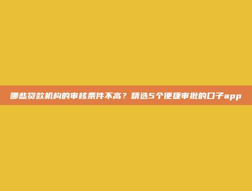 哪些贷款机构的审核条件不高？精选5个便捷审批的口子app