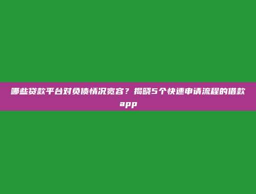 哪些贷款平台对负债情况宽容？揭晓5个快速申请流程的借款app