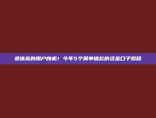 负债高的用户良机！今年5个简单借款的资金口子揭晓