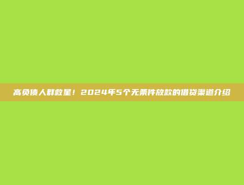 高负债人群救星！2024年5个无条件放款的借贷渠道介绍