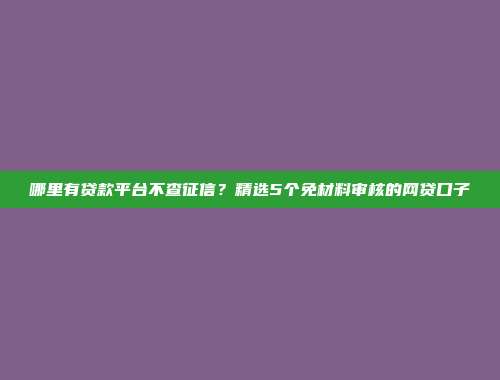 哪里有贷款平台不查征信？精选5个免材料审核的网贷口子