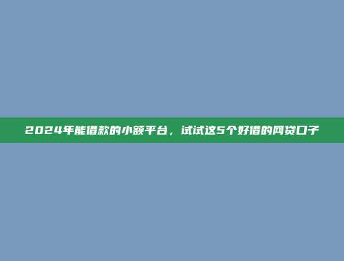 2024年借款1000必下的口子，看看这5个借1000元到账轻松的平台