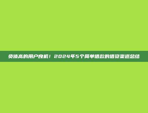 负债高的用户良机！2024年5个简单借款的借贷渠道总结