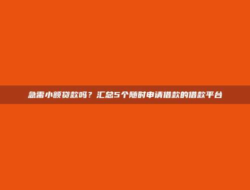 急需小额贷款吗？汇总5个随时申请借款的借款平台