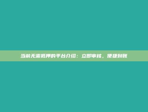 当前无需抵押的平台介绍：立即审核，便捷到账