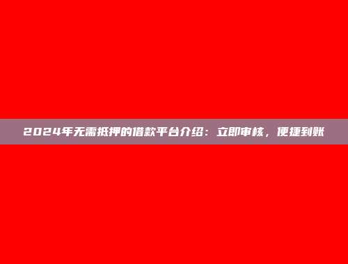 2024年无需抵押的借款平台介绍：立即审核，便捷到账