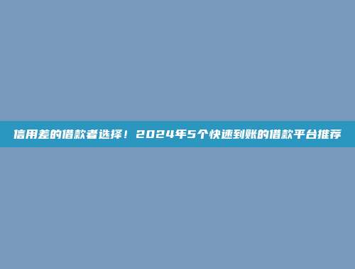 信用差的借款者选择！2024年5个快速到账的借款平台推荐