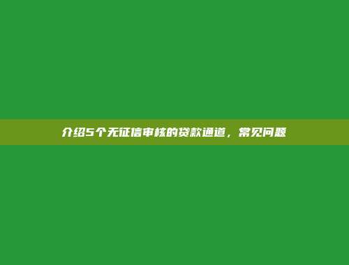 介绍5个无征信审核的贷款通道，常见问题