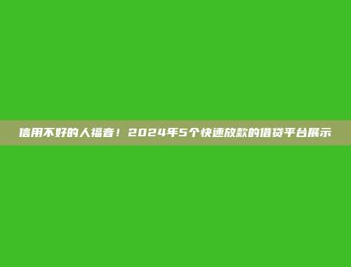 信用不好的人福音！2024年5个快速放款的借贷平台展示