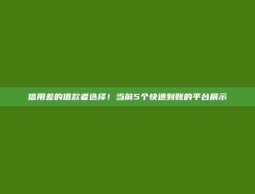 信用差的借款者选择！当前5个快速到账的平台展示