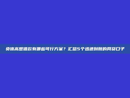 负债高想借款有哪些可行方案？汇总5个迅速到账的网贷口子