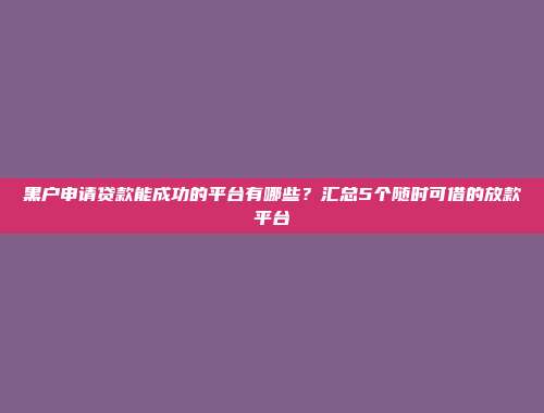 黑户申请贷款能成功的平台有哪些？汇总5个随时可借的放款平台